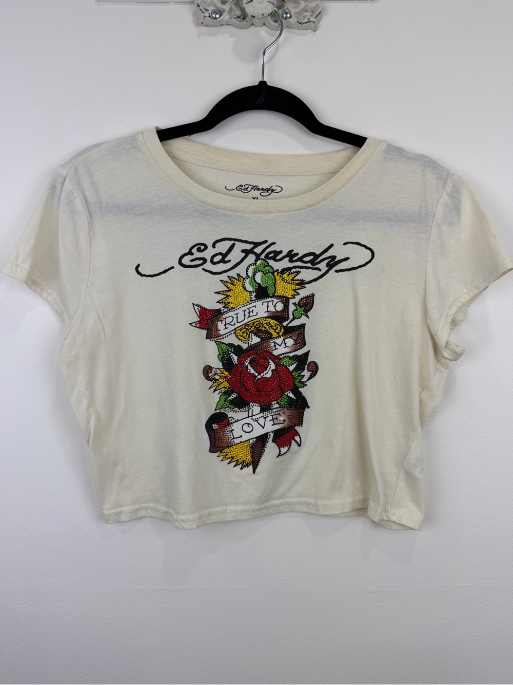 Ed Hardy Y2K Rhinestone Crop Tee True Love Graphic XL